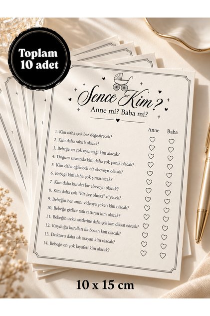 Baby Shower Oyun Kartı 10’lu | Sence Kim? Anne mi Baba mı? | Eğlenceli Parti Oyunu | Cinsiyet Partisi