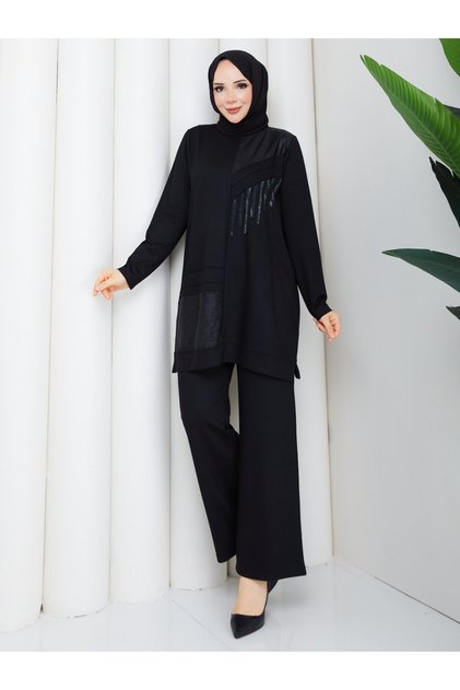 Taş Detaylı Şık Tunik Pantolon Takım