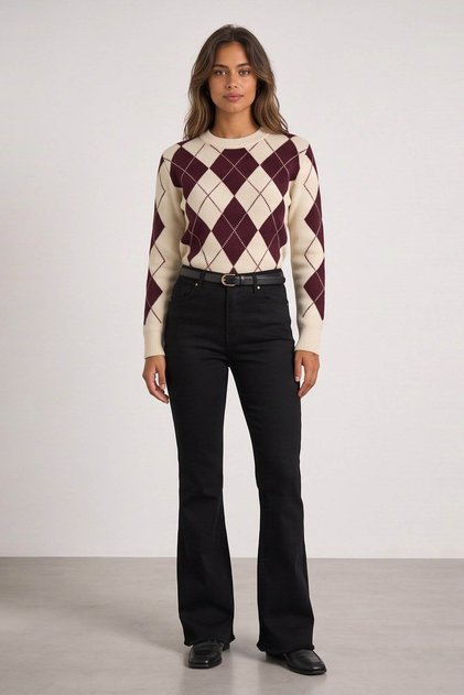 Crop Flare Black Women's Jean Trousers 26K0294K1