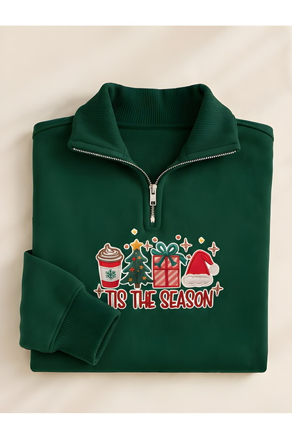 New Season 3 Threaded Combed Cotton Half-Zipper Christmas Themed Sweatshirt