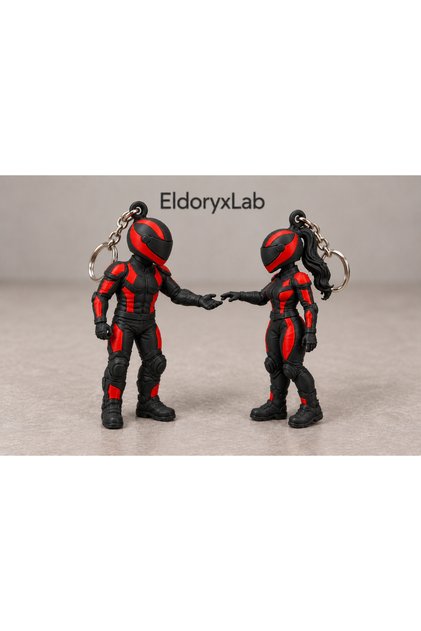 Biker Figure Keychain Set with Helmets for Couples – 2-Piece 3D Printing Lover Gift for Women and Men