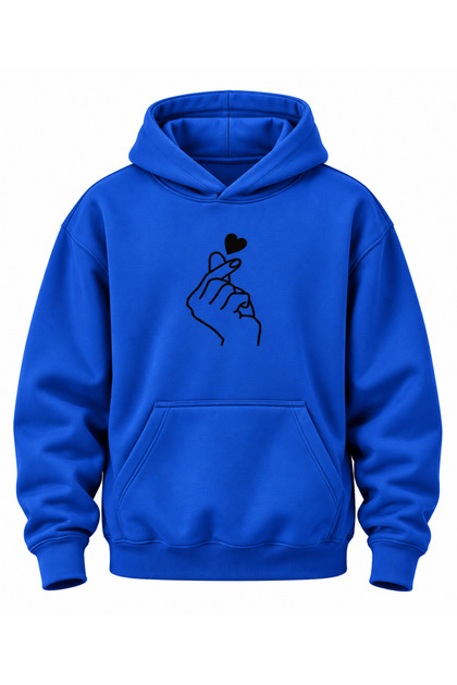 Hand Heart Sign Printed Unisex Hoodie Sweatshirt with Hood and Kangaroo Pocket Premium Thick Winter
