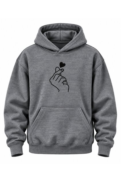 Hand Heart Sign Printed Unisex Hoodie Sweatshirt with Hood and Kangaroo Pocket Premium Thick Winter