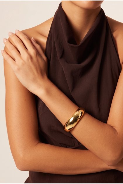 Women's Gold Color Curved Cuff Bracelet with Hinged Closure (Shipped with Box)