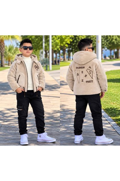 Boy's 3-Piece Winter Set Faux Thai down Jacket Knitwear Sweater Lycra Jean Pants