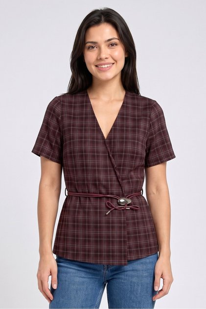 Women Regular Fit Plaid Casual Blazer, Maroon