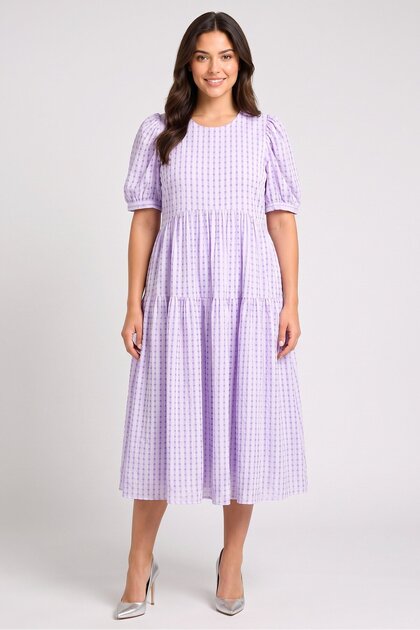 Women Checkered Midi Dress, Lilac