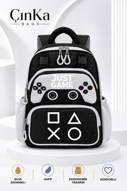 Luxury Joystick Patterned Gray Color Nursery and Kindergarten Bag