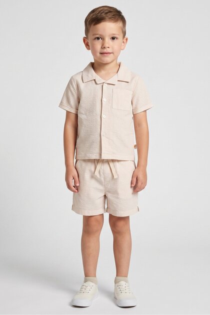 Kids Boy 2 Pcs Stripe Short Sleeve Shirt And Shorts, Multicolor