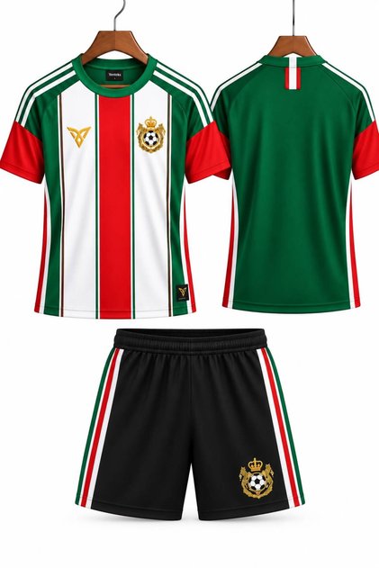 Çocuk Futbol Forması Takımı Yeşil-Kırmızı 3 Parça Çorap Hediyeli