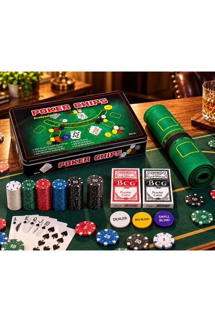 300 Chip Professional Poker Set with Metal Box and 2 Decks of Playing Cards