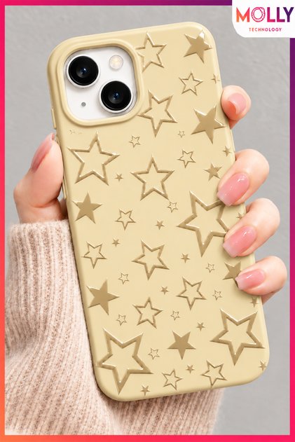 Beige Glossy Star Pattern Silicone Case for iPhone 15