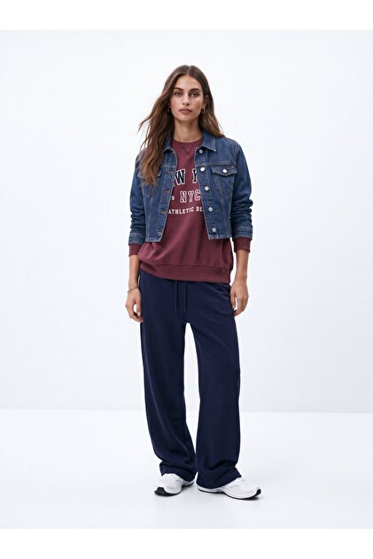 Relaxed Fit Faded Fabric Text Printed Burgundy Sweatshirt