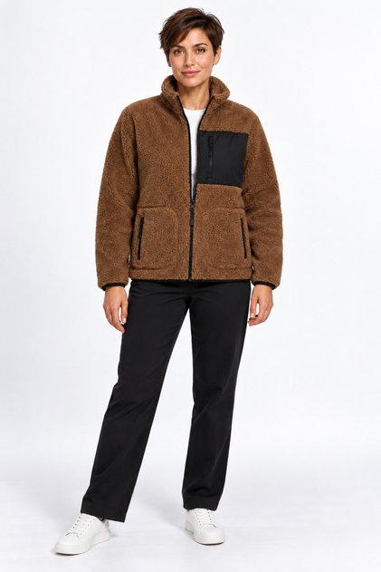 Women's Brown Soft Welsoft Fleece Jacket with Zipper and 3 Pockets