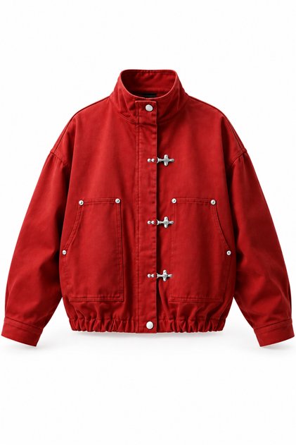 Kadın Japon Ceket Metal Süslü Düğmeli Kışlık Oversize İçi Elyaflı Astarlı Bomber Ceket