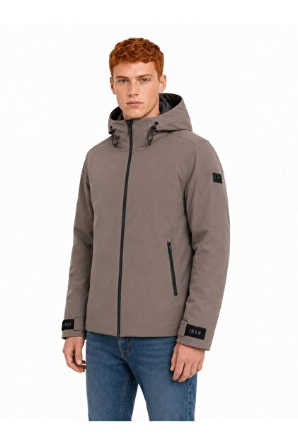 Erkek Kahverengi Kapüşonlu Regular Fit Mont