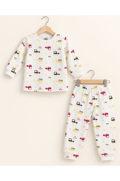 Minik Desenli Fitilli Raporlu Kumaş Yumuşak 1-6 Yaş Pijama takımı