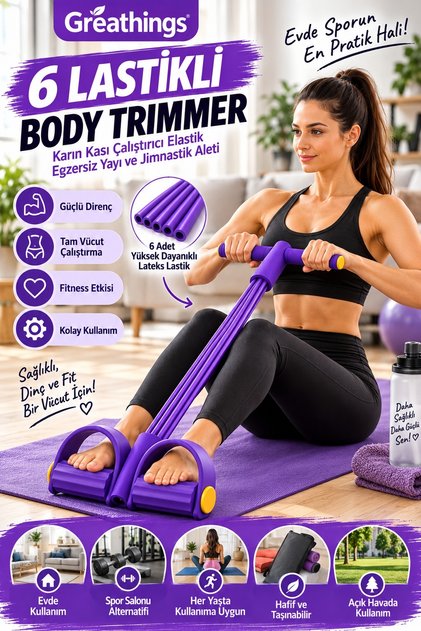 6 Lastikli Body Trimmer Mor Direnç Lastiği Karın Kol Bacak Egzersiz Aleti