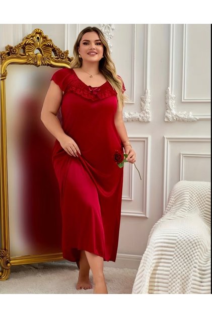 Women's Plus Size Floral Print Nightgown – Short Sleeve Round Neck House Dress or Nighty with Ruffle Hem & Lace Trim – Ultra-Comfortable Loungewear and Sleepwear