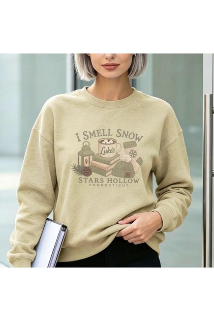 Gilmore Girls Stars Hollow I Smell Snow Printed Cotton 3 Yarn Threaded Crew Neck Oversize Sweatshirt