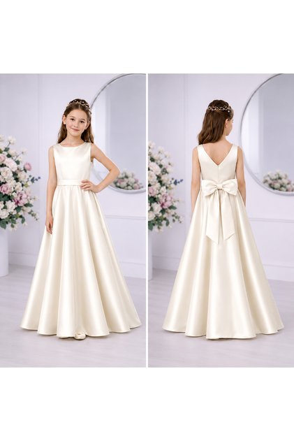 Girl's Sleeveless Plain Satin Stylish Evening Dress - Holiday Party Bridesmaid Dress