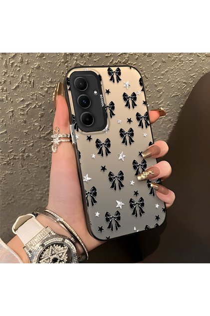 Samsung Galaxy A55 Compatible Stylish Black Bow Full Print Case, Non-Slip Edge, Anti-Fingerprint