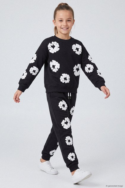Embossed Floral Printed Girls' Tracksuit Set - 26K 1453