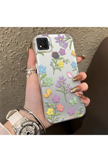 Redmi 9C/10A Compatible Colorful Flower and Butterfly Case, Shock Absorbing Structure, Matte Texture