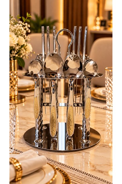 Stainless Steel Spoon and Fork Set with Stand or Holder 30Pcs Cutlery Set
