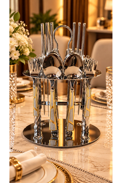 Stainless Steel Spoon and Fork Set with Stand or Holder 30Pcs Cutlery Set