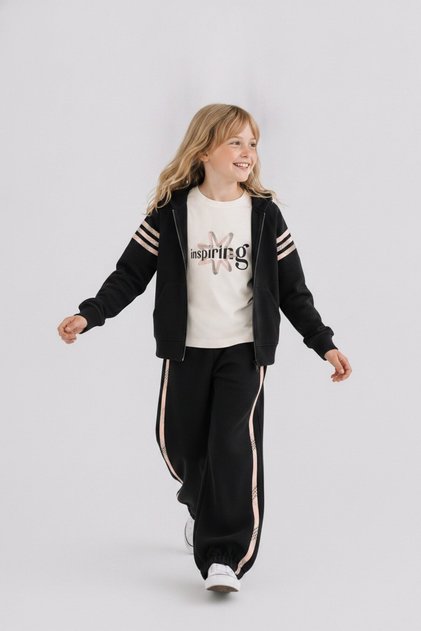 Girl's 8-14 Years Old Striped Detailed Double Tracksuit Set Black
