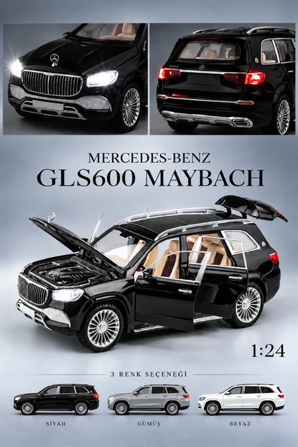 1:24 Metal Mercedes Maybach GLS600 Model Araba Işıklı Sesli Süspansiyonlu Açılır Kaput Bagaj Kapılar