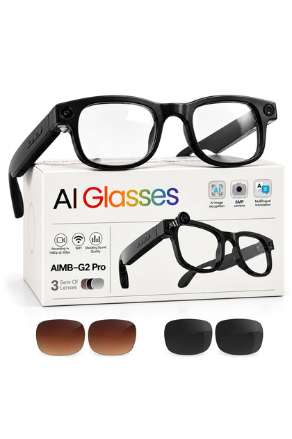 AI Smart Glasses for Men with Camera | Bluetooth Smart Goggles with Open-Ear Audio | Real-Time Translation