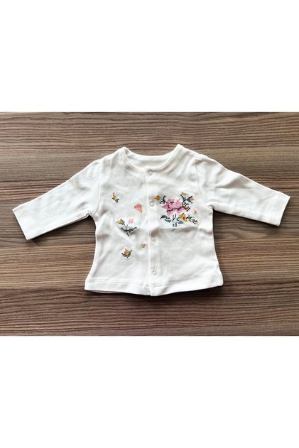 100% Cotton White Color Floral Cross-Stitch Embroidered Combed Cotton 0-3 Months Baby Girl Jacket/Cardigan/Top Wear Bodysuit/Leotard