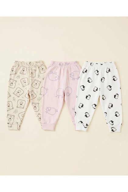 Basic Unisex Patterned 3-Piece Bootless Single Bottom Girls' and Boys' Cotton Baby Bottoms