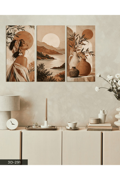 Boho Style Landscape and Woman 3-Piece Mdf Painting
