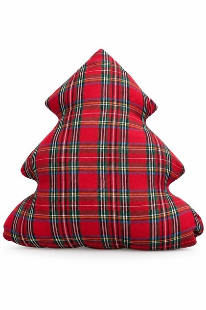Pine Tree Shaped Plaid Pattern Decorative Pillow – Filled Inside 35×35 cm