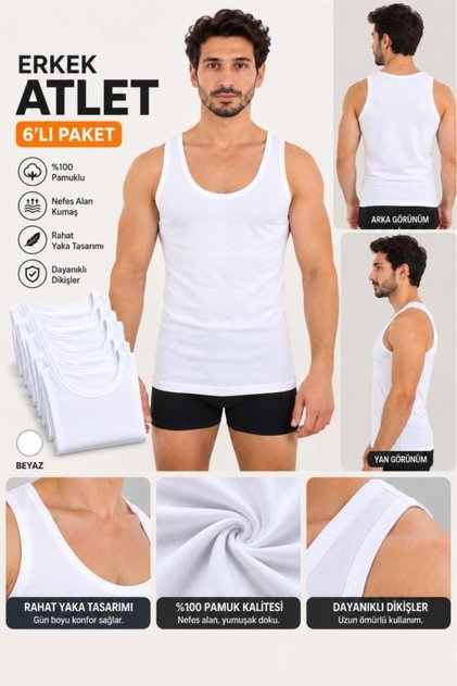 Men's White Undershirts 6-Pack 100% Cotton Men's Classic Cut Comfortable Daily Underwear Special Boxed