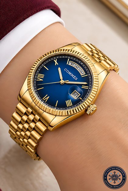 Gold-Blue Color Steel Cord Steel Case Women Wrist Watch Sdcms1105
