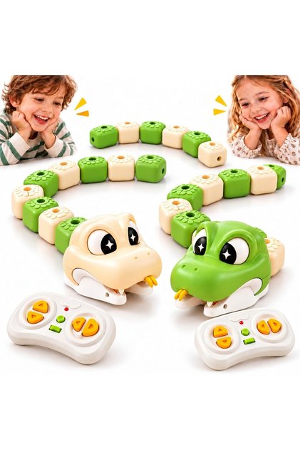 Set 2 Jucarii Sarpe Magnetic cu Telecomanda, 8 Segmente Magnetice, Reincarcabila USB, Verde + Crem