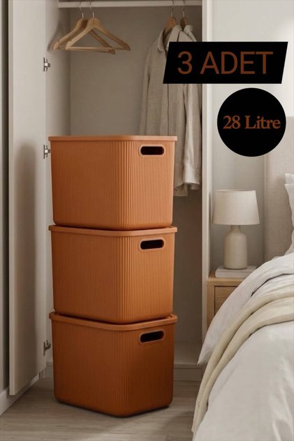 Colors Orange 28 Lt 3 Pieces In-Cabinet Organizer Toy Box Storage Box with Lid