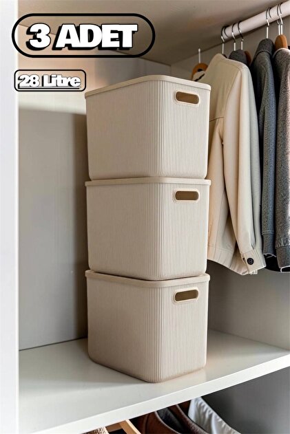 Colors Krem 28 Lt 3 Adet Dolap İçi Düzenleyici Organizer Oyuncak Kutusu Kapaklı Saklama Kutusu