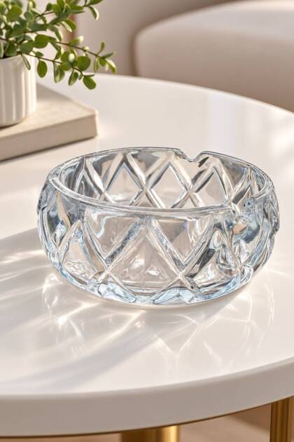Crystal Glass Cut Pattern Ashtray 9*4 cm 2 Pieces