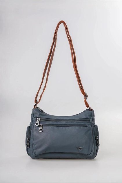 Washable Leather Cross Shoulder Bag Multi-Compartment Soft Textured Stylish Daily Bag Blue 18172