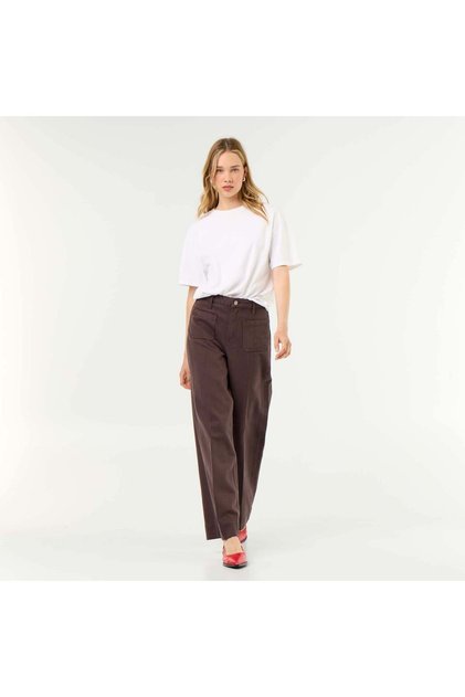 High-Waisted Wide-Leg Jeans With Patch Pockets Brown