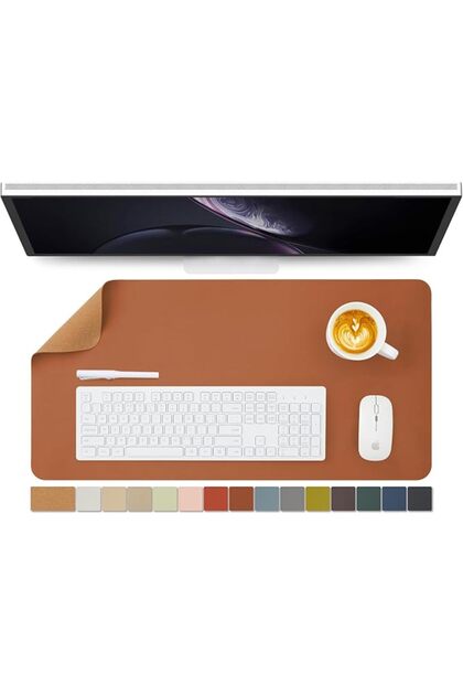 Natural Cork Leather Large Desk Pad, Double-Sided Waterproof Desk Protector, Kei Base