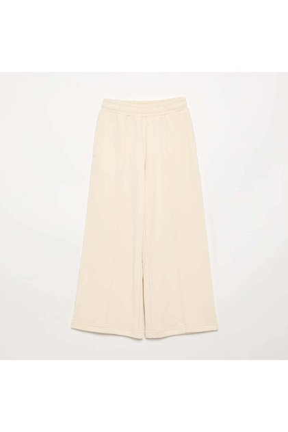 Solid Color Wide Leg Pants Ecru