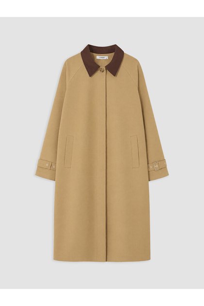 Nevavm with a Difference Lcw Curve Beige Plus Size Contrast Collar Women's Trench Coat