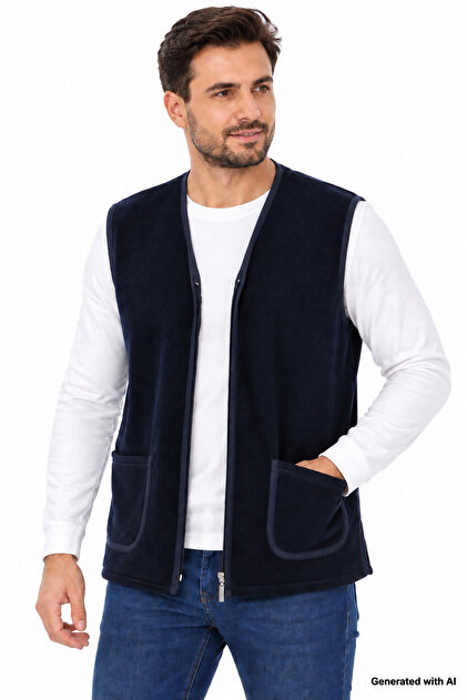 Likapashop Sleeveless 2-Pocket Men's Fleece Casual Standard Comfortable Zippered Fleece Vest