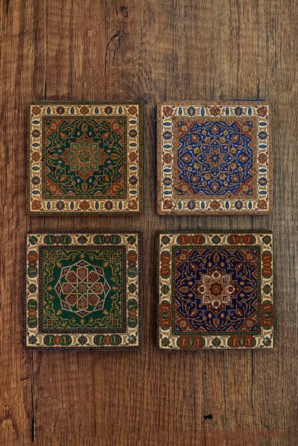 Natural Stone Coasters - Carpet Motifs Printed Coasters 10X10Cm Ai Stone Coasters 605